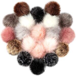 20 Pcs Faux Fur Pom Poms for Hats - 4.5 Inch Fluffy DIY
